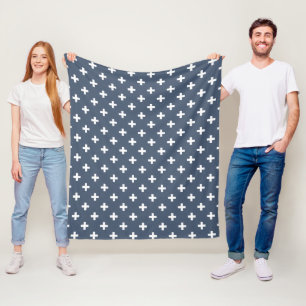 Couverture Polaire Polka blanche croise sur bleu-gris