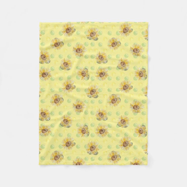 Couverture Polaire Polka de tournesol Jaune Pot Blanche (Devant)