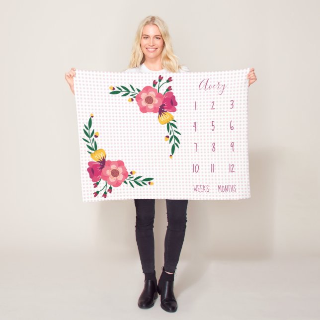 Couverture Polaire Polka rose mignonne Pointe Baby Milestone (En situation)