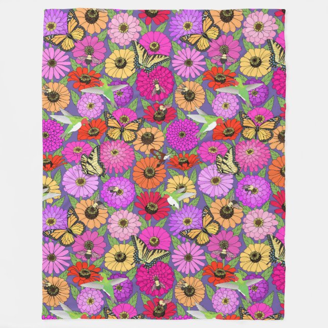 Couverture Polaire pollinisateurs et zinnias (Devant)