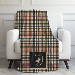 Couverture Polaire Polo classique à carreaux tartan marron avec monog