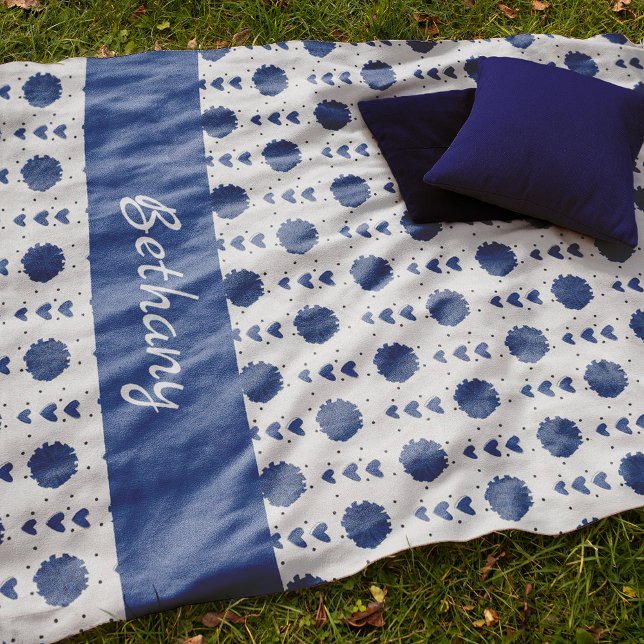 Couverture Polaire Pom-pom girl bleu Pom Poms & Coeurs Motif (Créateur téléchargé)