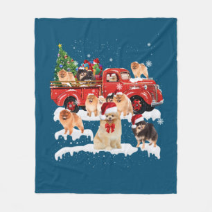Couverture Polaire Pomeranian équitation Camion Rouge Noël Joyeux Noë
