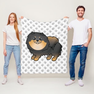 Couverture Polaire Pomeranian noir et feu, chien de dessin animé mign