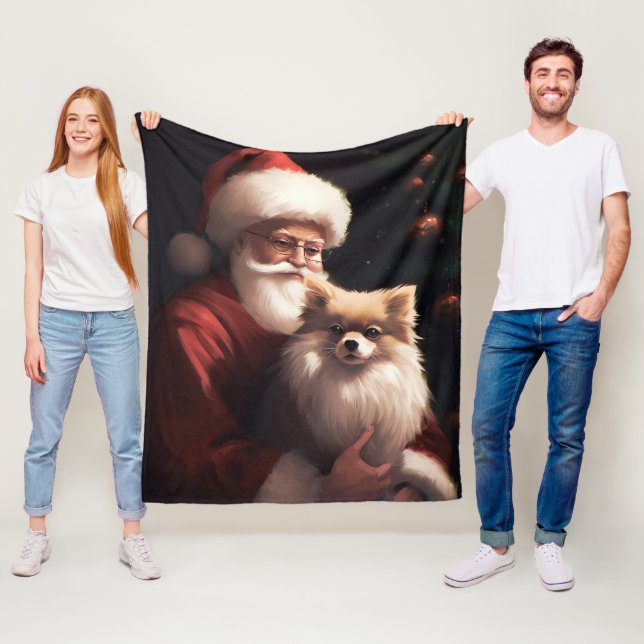 Couverture Polaire Poméranien avec Noël Festif du Père Noël (En situation)