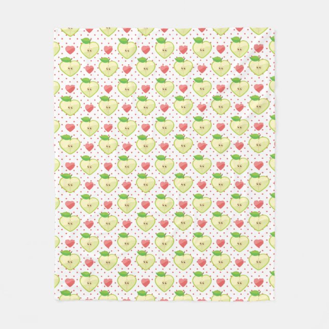 Couverture Polaire Pommes de coeur avec le pois et les coeurs roses (Devant)