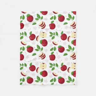 Couverture Polaire Pommes rouges, fleurs et Motif de verdure