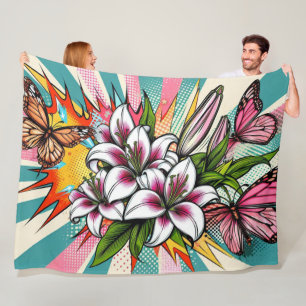 Couverture Polaire Pop Art Lys et Papillons