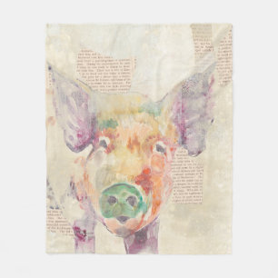 Couverture Polaire Porc de collage de ferme d'aquarelle