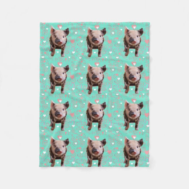 Couverture Polaire Porc mignon - remous de bleu et de rose (Devant)