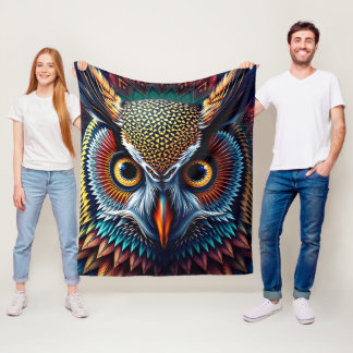 Couverture Polaire Portrait d'hibou hyper-détaillé | Réaliste et inte