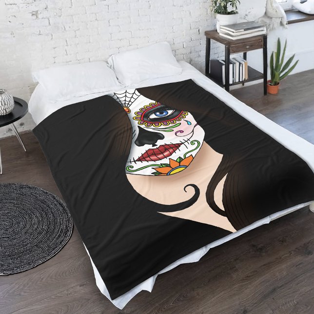 Couverture Polaire Portrait du crâne de sucre Rosa (Créateur téléchargé)