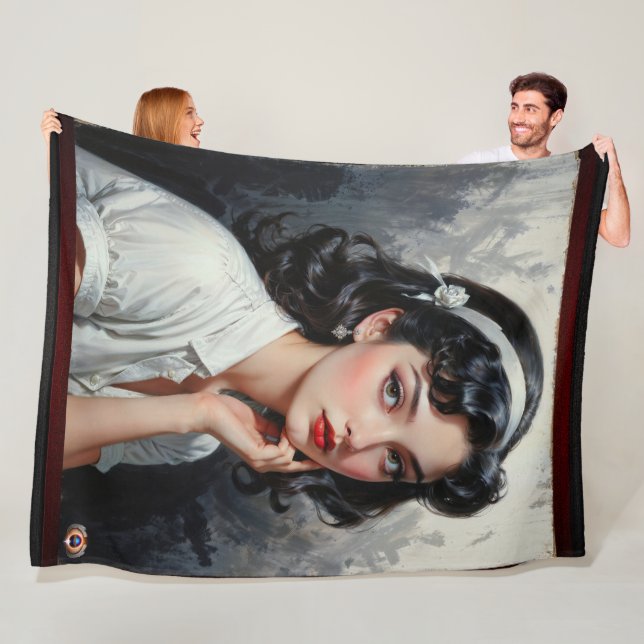 Couverture Polaire Portrait inspiré par Retro d'une jeune femme réflé (En situation)