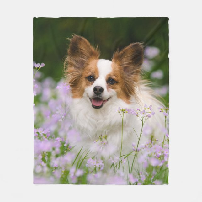 Couverture Polaire Portrait romantique de chien de Papillon (Devant)
