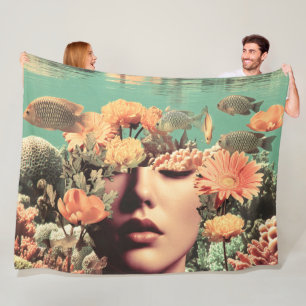 Couverture Polaire Portrait sous-marin surréaliste avec fleurs de cor