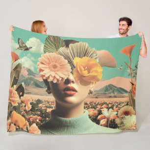 Couverture Polaire Portrait surréaliste de femme avec des fleurs couv