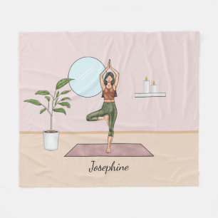 Couverture Polaire Pose Arbre Yoga Vrikshasana Femme Avec Nom Personn