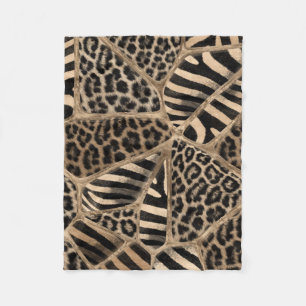 Couverture Polaire Poster de animal - Leopard et Zebra - or pastel