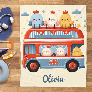 Couverture Polaire Poules mignonnes et bus londonien