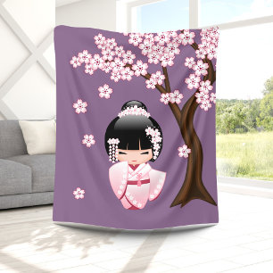 Couverture Polaire Poupée blanche Kimono Kokeshi - mignonne Geisha Gi