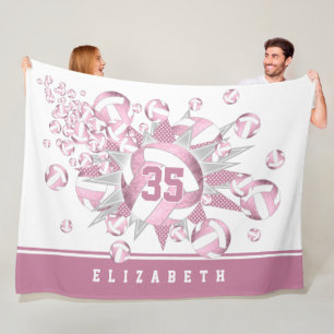 Couverture Polaire poupée blanche volleyballs et étoiles rose