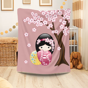 Couverture Polaire Poupée Kokeshi de printemps - Geisha japonaise mig