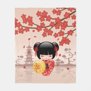 Couverture Polaire Poupée rouge Sakura Kokeshi - Geisha japonais