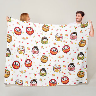 Couverture Polaire Poupées Kokeshi Daruma Kawaii japonaises