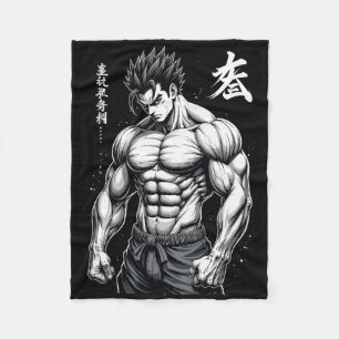 Couverture Polaire Powerlifter Japonais Style Anime Muscle Bodybuilde