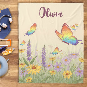 Couverture Polaire Prairie charmante papillon pastel