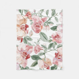 Couverture Polaire Prairie d'Orchidées Aquarelle Florale Botanique Ro