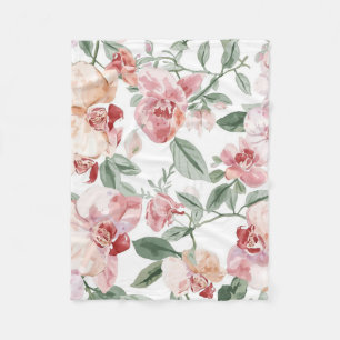 Couverture Polaire Prairie d'orchidées aquarelle florale botanique ro