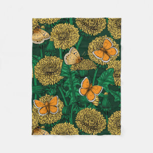Couverture Polaire Pré de Dandelion sur vert foncé