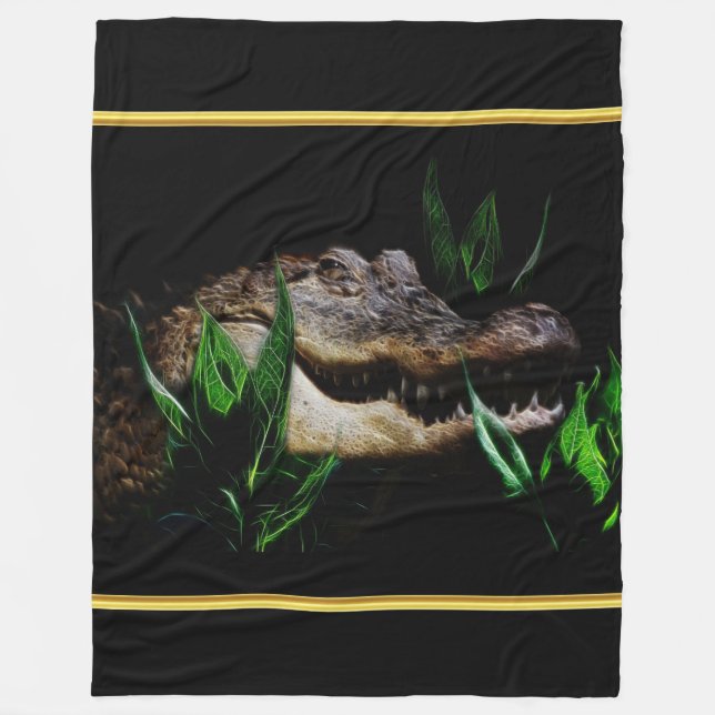 Couverture Polaire Prédateur de crocodile, tête avec texture de feuil (Devant)