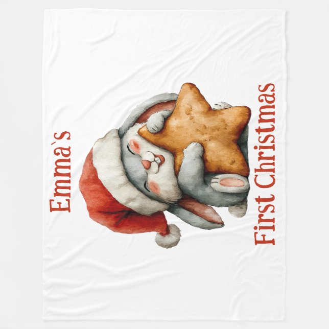 Couverture Polaire Premier lapin de Noël de bébé personnalisé (Devant)