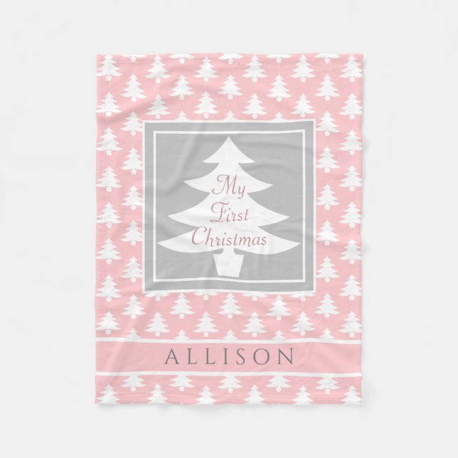 Couverture Polaire Premier Noël de Noël personnalisé rose vif (Devant)