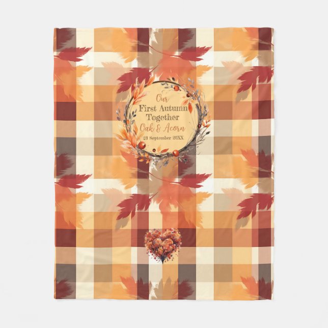 Couverture Polaire Première automne : couronne d'automne et plaid Nom (Devant)