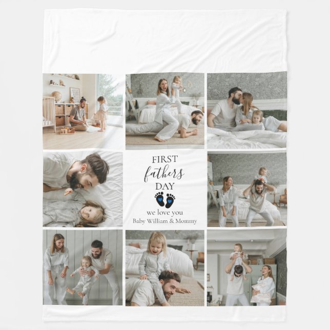 Couverture Polaire Première Fête des pères - Empreintes bébé et Coeur (Devant)