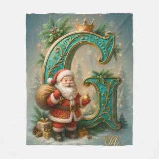 Couverture Polaire Première G dorée avec Père Noël et Couronne