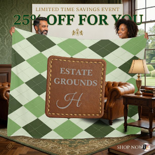 Couverture Polaire Préppy Vert Argyle Fausse Peau Monogramme