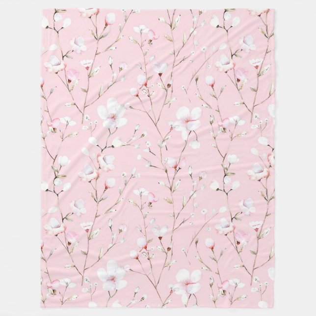 Couverture Polaire Pretty Pink White Flowers   (Devant)