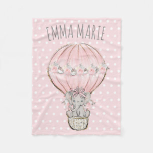 Couverture Polaire Princesse Elephant Rose Hot Air Balloon Baby Girl