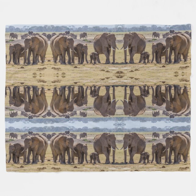Couverture Polaire Promenade en famille des éléphants (Devant (Horizontal))