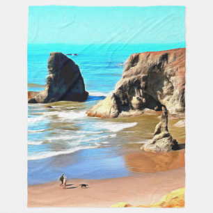 Couverture Polaire Promenade sur la plage avec un chien à Bandon Fac