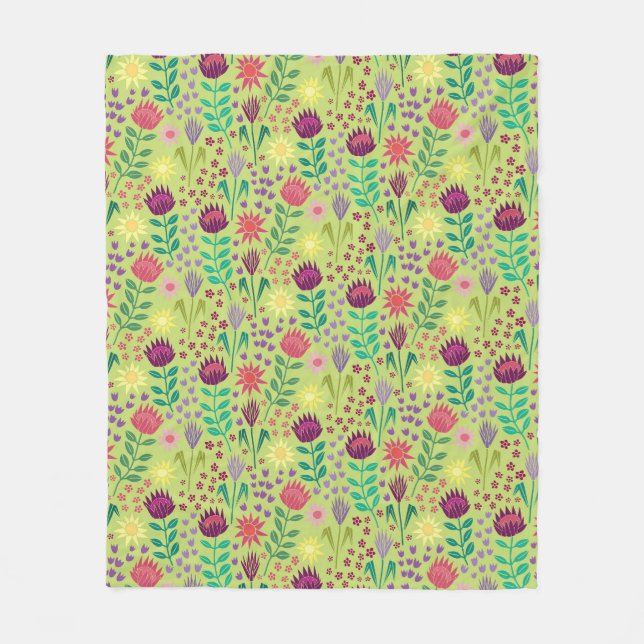 Couverture Polaire Protea Floral Block Imprimer Millefleur vert pâle (Devant)