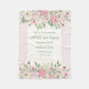 Couverture Polaire Proverbes 31:25 Floral Aquarelle Rose Tendre