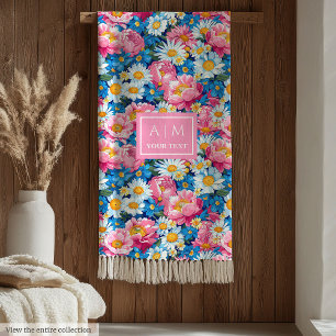Couverture Polaire Puce monogramme pastel bleu et rose preppy tendanc