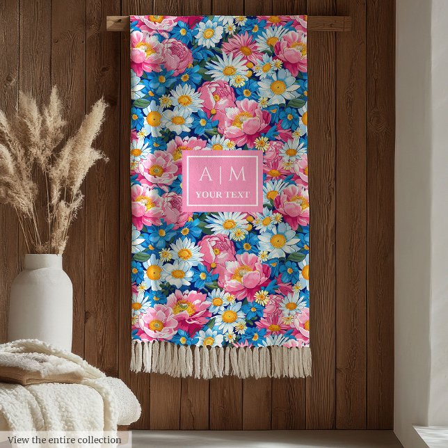 Couverture Polaire Puce monogramme pastel bleu et rose preppy tendanc (Trendy pastel blue and pink preppy monogram fleece)