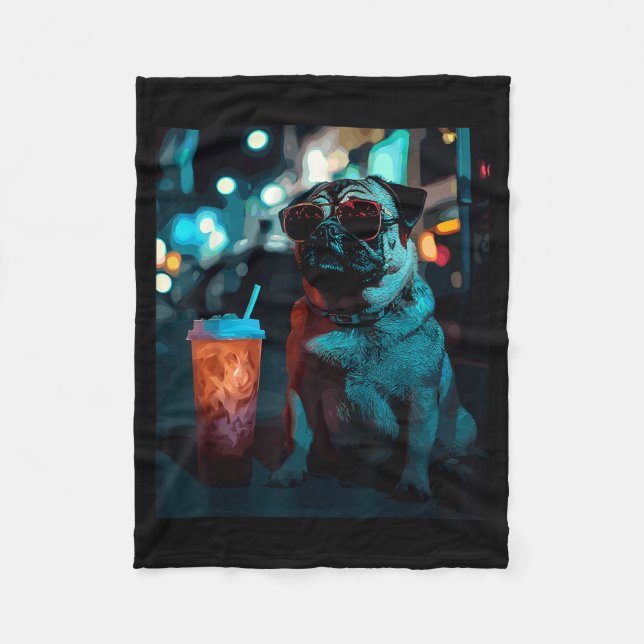 Couverture Polaire Pug with iced coffee  (Devant)
