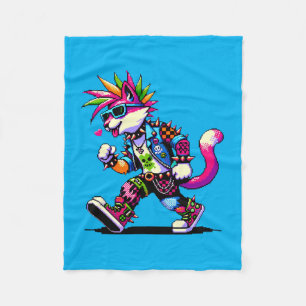 Couverture Polaire Punk Attitude Chat - Pixel Cool Art Rebel Design